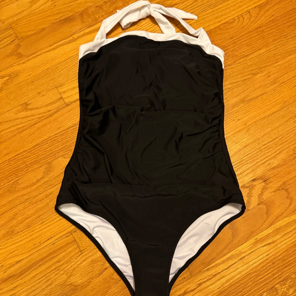 Black and White Halter Swimsuit